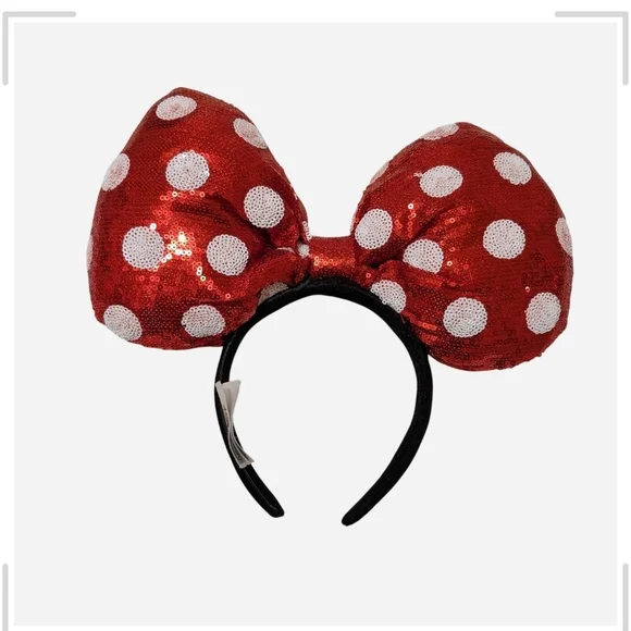 Pre-owned Disney Red and White Sequin Bow Headband - Picture 2 of 4